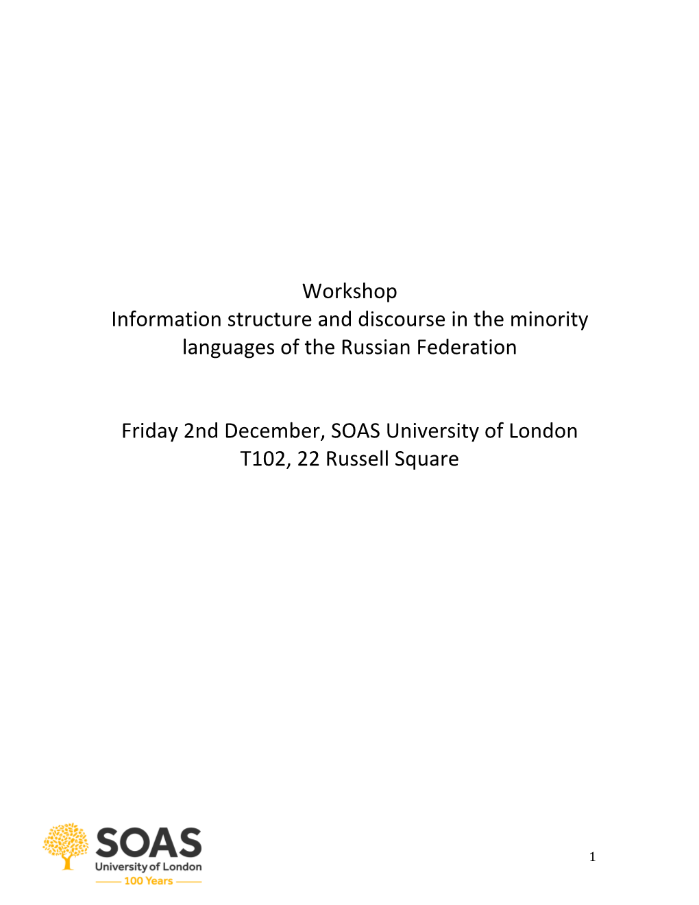 Workshop Information Structure and Discourse in the Minority Languages of the Russian Federation