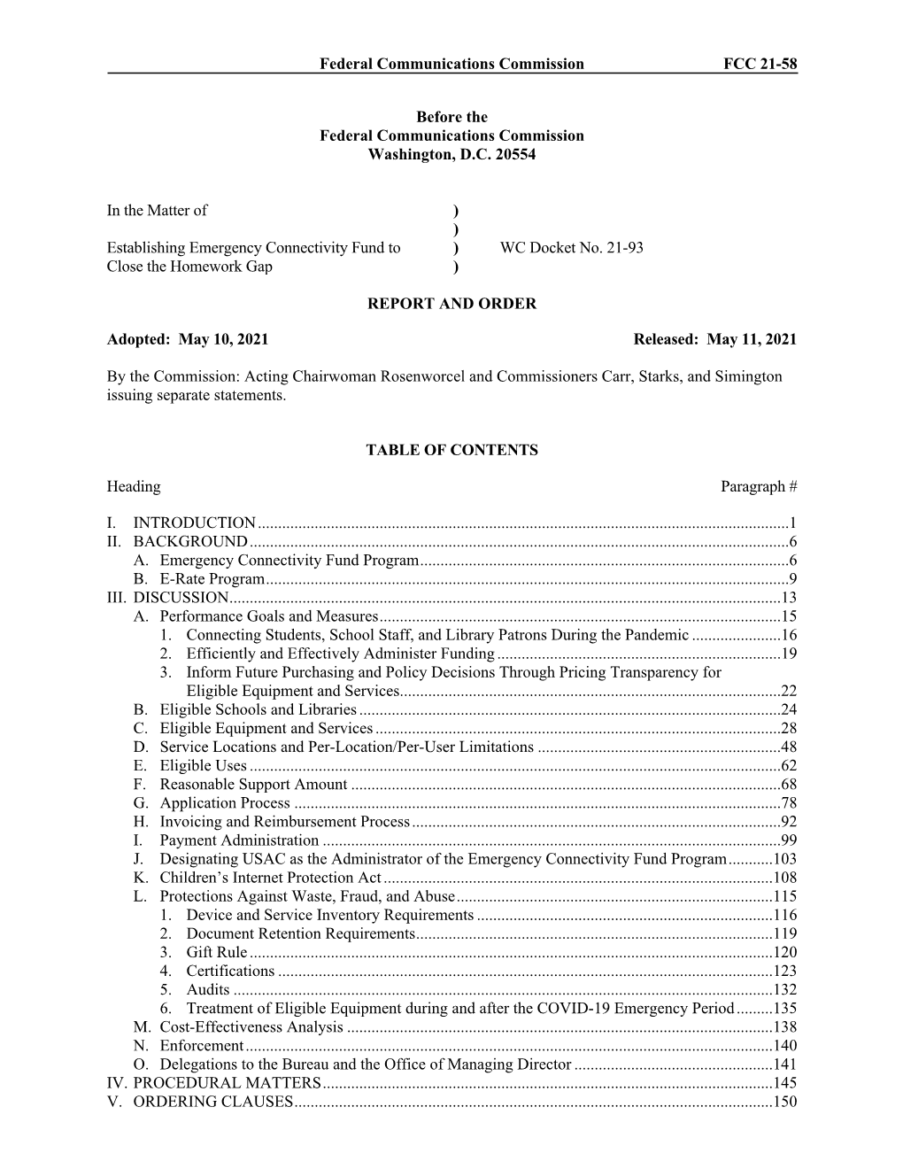 Federal Communications Commission FCC 21-58 Before