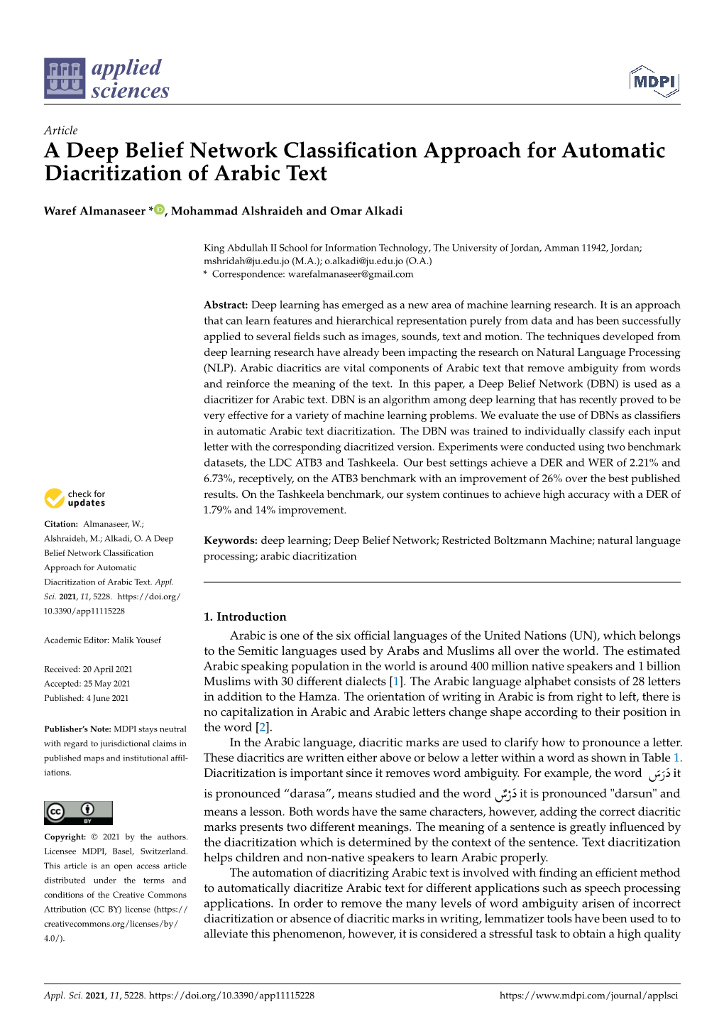 A Deep Belief Network Classification Approach for Automatic