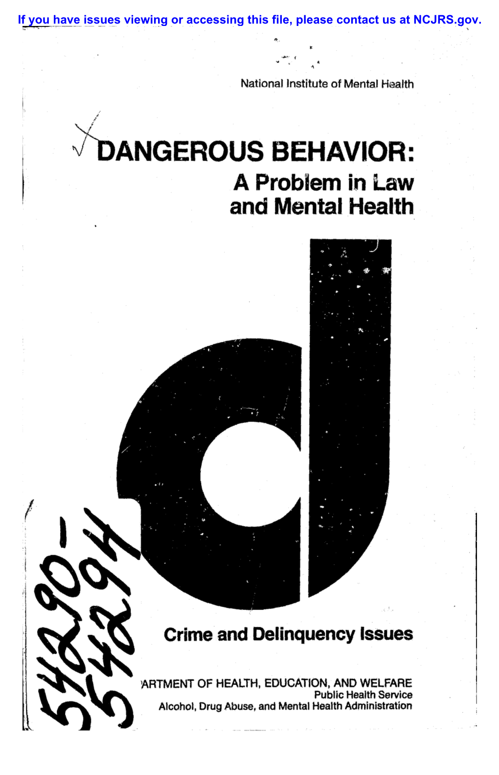 Dangerousness and Mental Illness: Some I Conceptual, Prediction, and Policy Dilemmas /4J1t