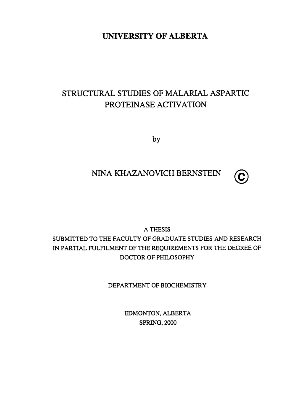 University of Alberta Structural Studies Of