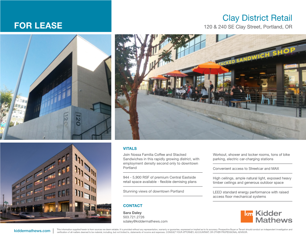 Clay District Retail for LEASE 120 & 240 SE Clay Street, Portland, OR