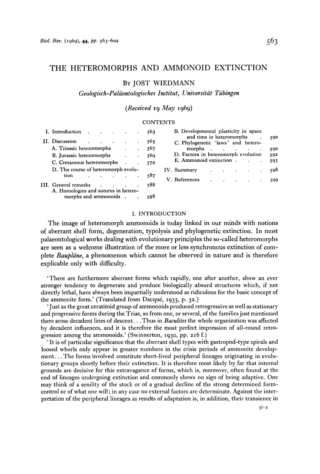 THE HETEROMORPHS and AMMONOID EXTINCTION by JOST WIEDMANN Geologisch-Palaontologischesinstitut, Universitat Tiibingen