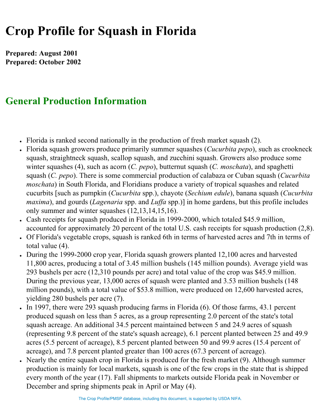 Crop Profile for Squash in Florida