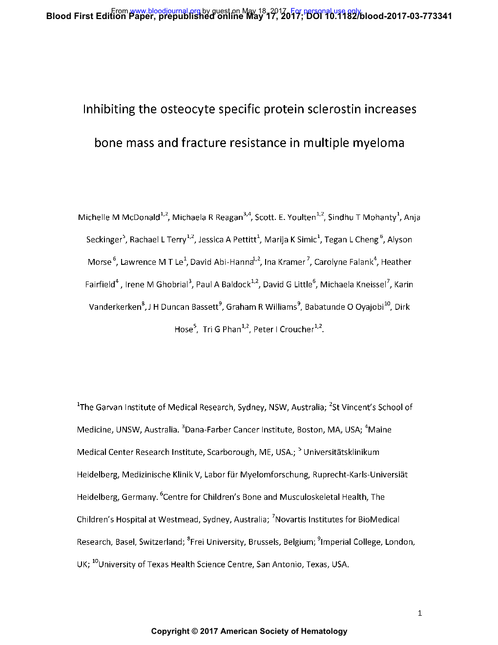 Inhibiting the Osteocyte Specific Protein Sclerostin Increases Bone Mass and Fracture Resistance in Multiple Myeloma