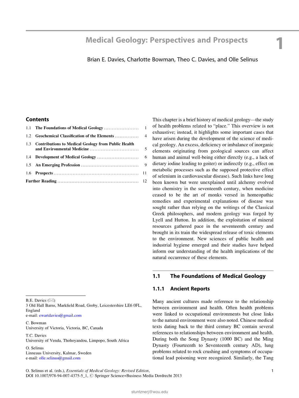 Medical Geology: Perspectives and Prospects 1 Brian E