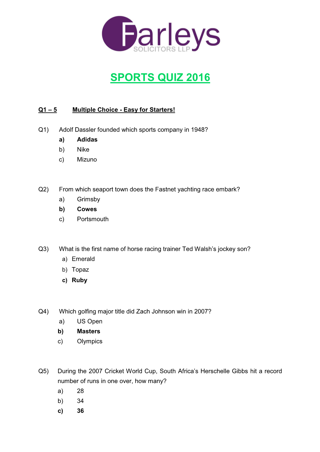 Sports Quiz 2016