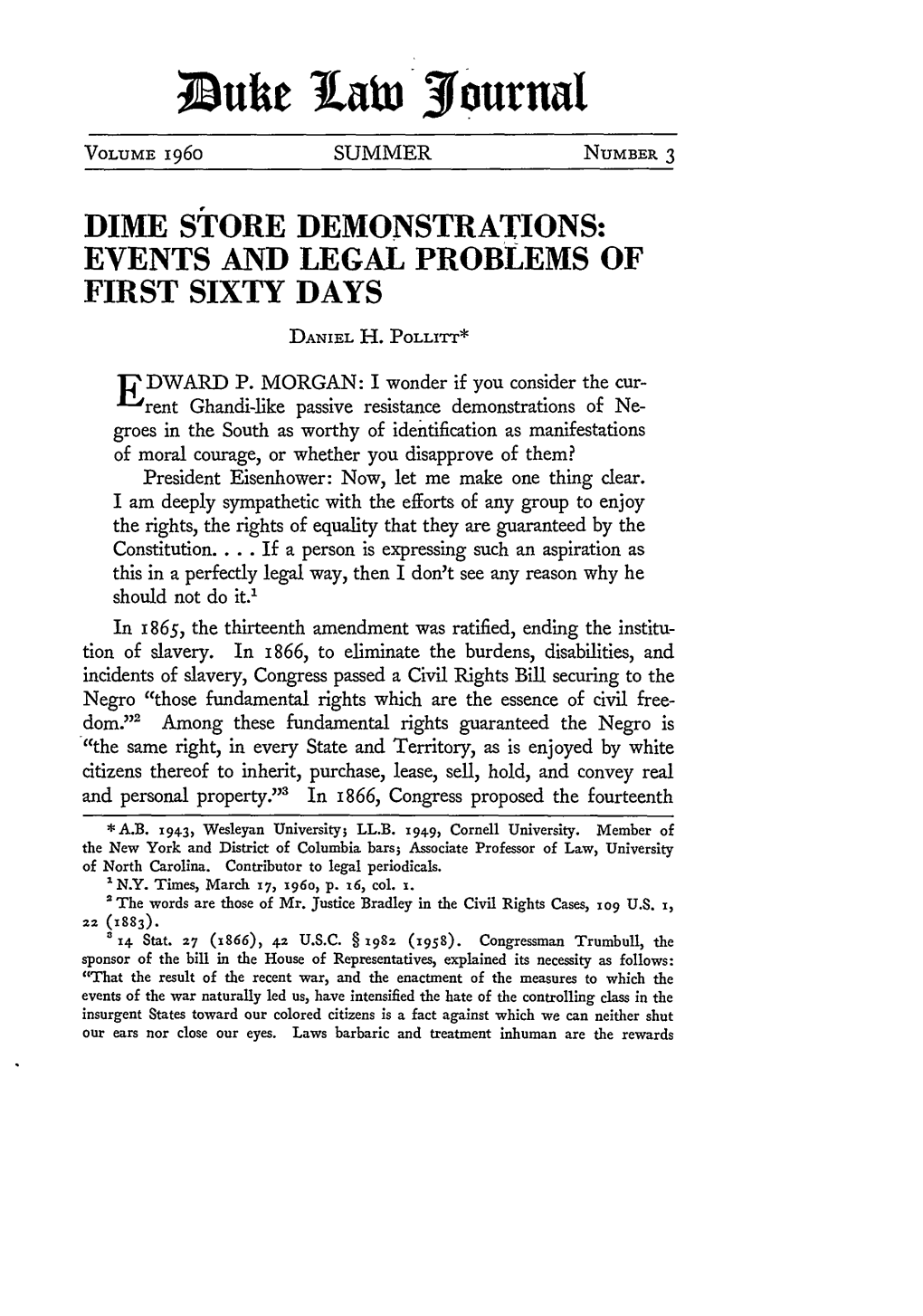 Dime Store Demonstrations: Events and Legal Problems of First Sixty Days