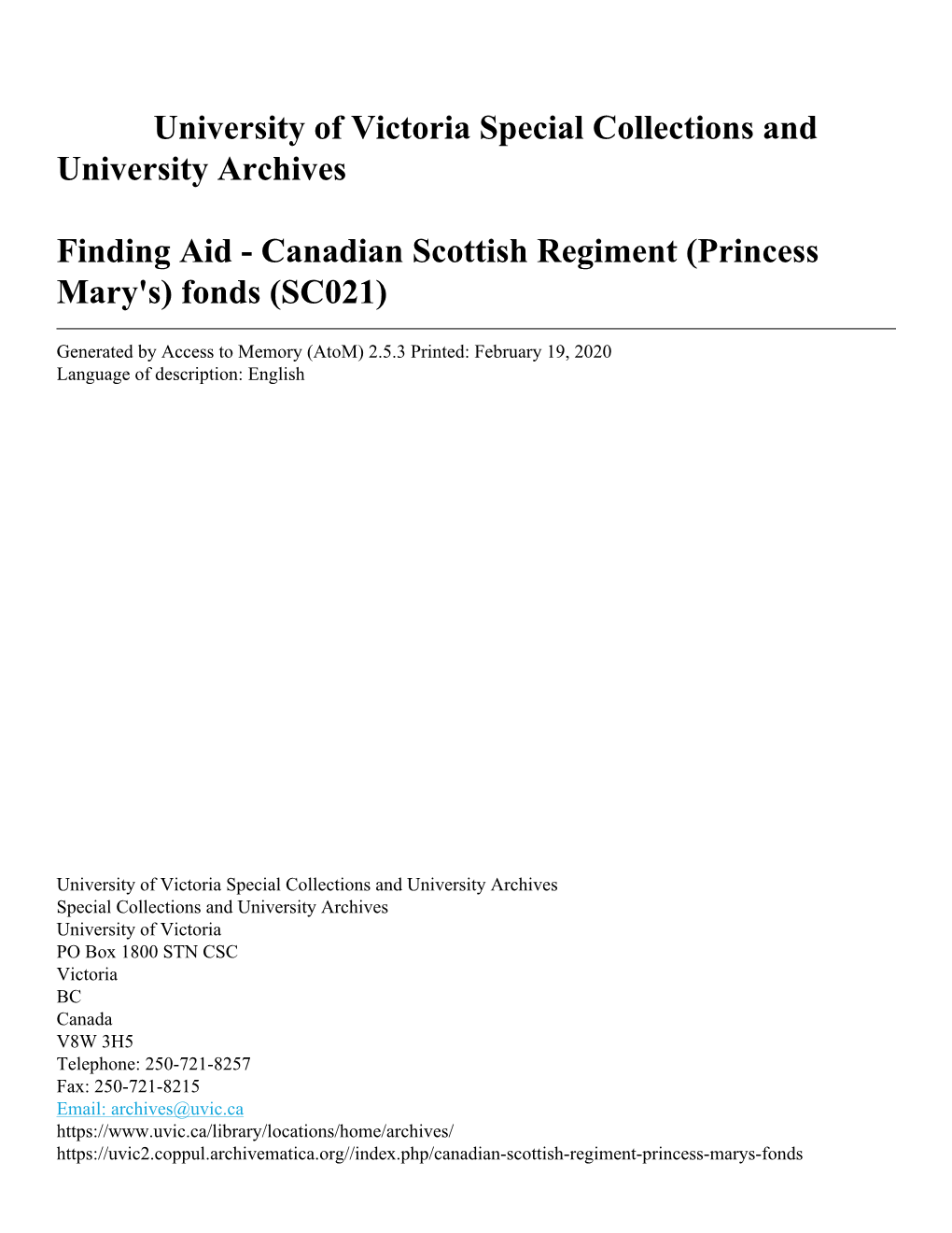 Canadian Scottish Regiment (Princess Mary's) Fonds (SC021)