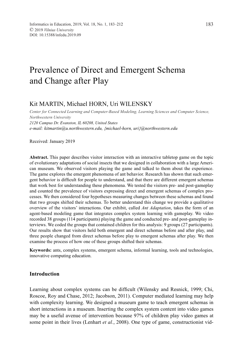 Prevalence of Direct and Emergent Schema and Change After Play