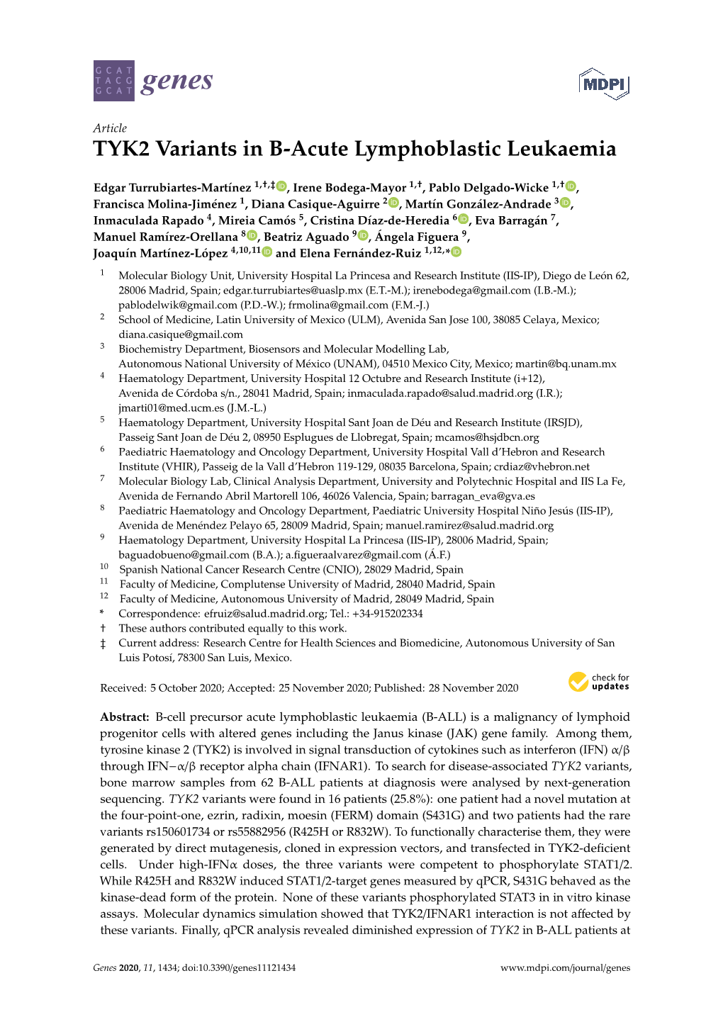 TYK2 Variants in B-Acute Lymphoblastic Leukaemia