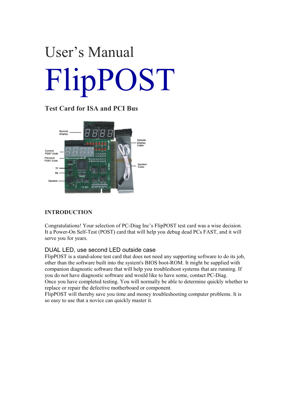 Power Self-Test CARD for ISA and PCI Bus Pcs