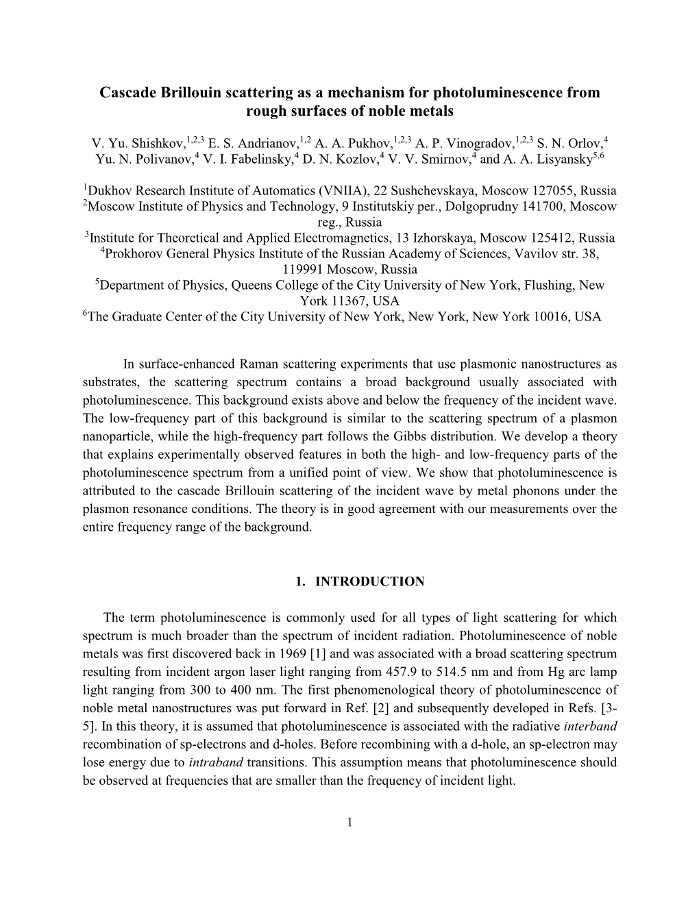 Cascade Brillouin Scattering As a Mechanism for Photoluminescence from Rough Surfaces of Noble Metals