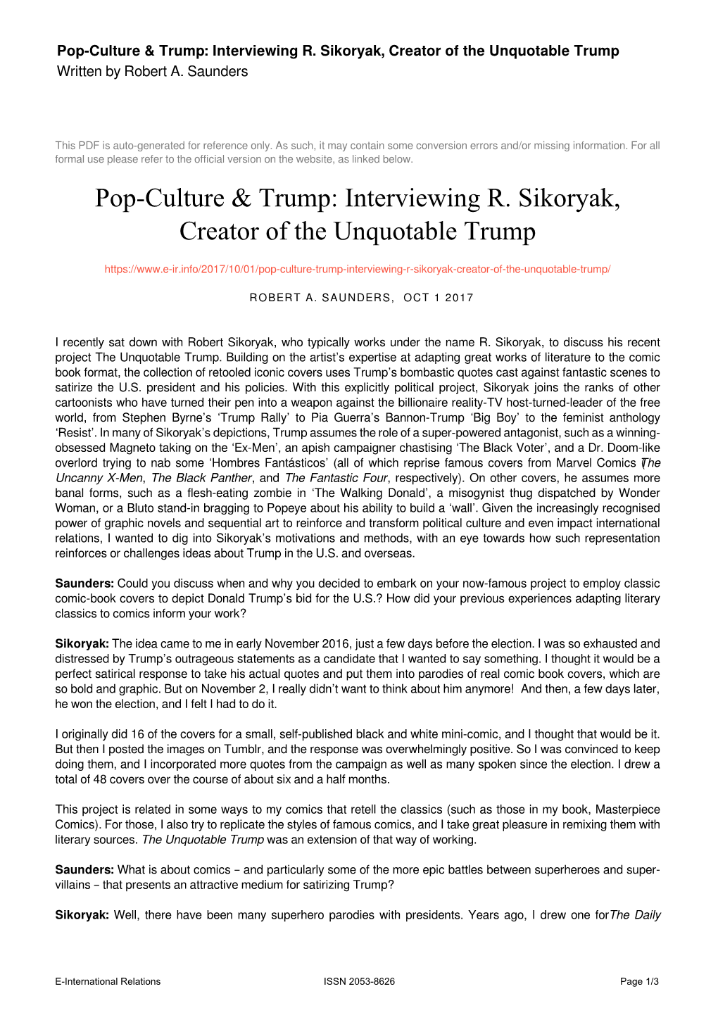 Interviewing R. Sikoryak, Creator of the Unquotable Trump Written by Robert A