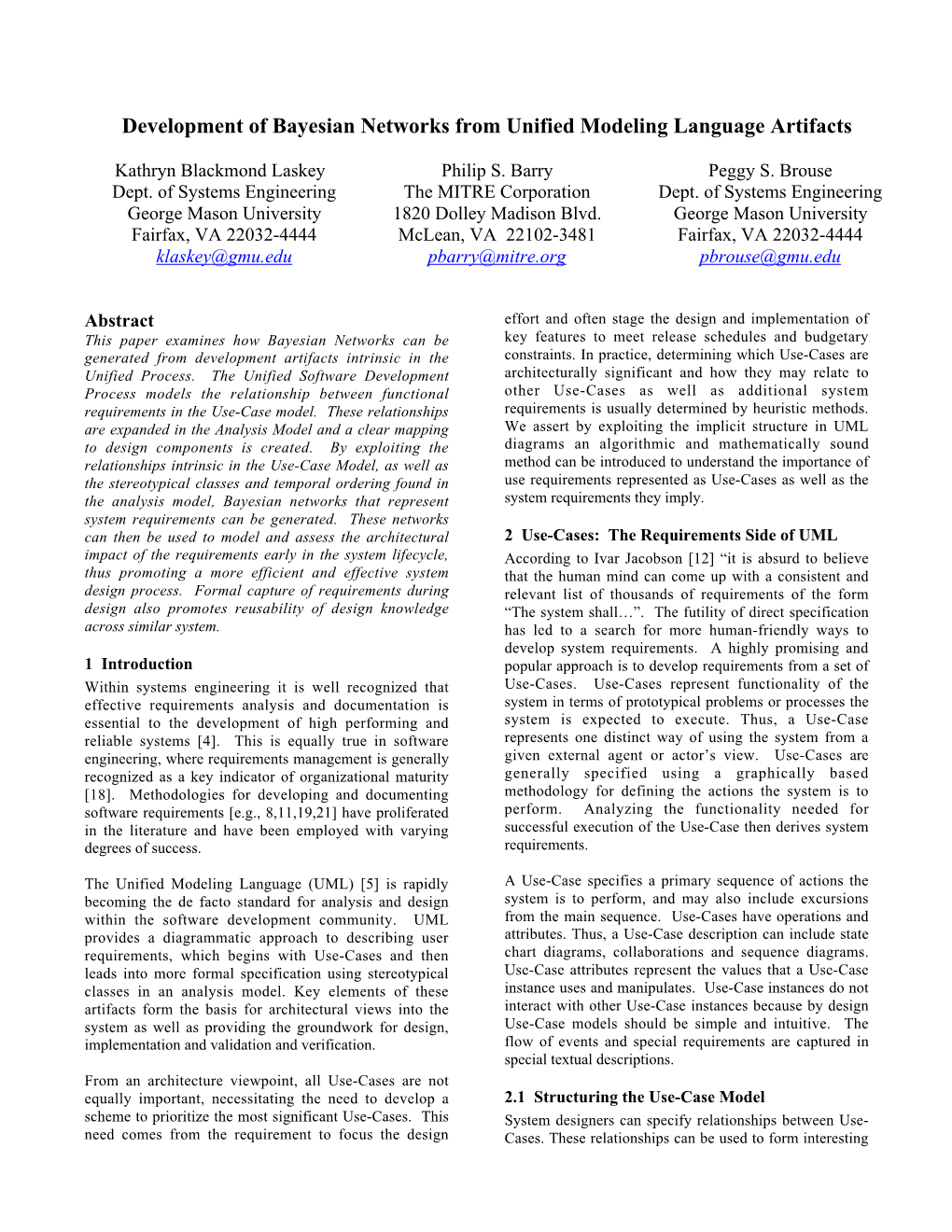 Development of Bayesian Networks from Unified Modeling Language Artifacts