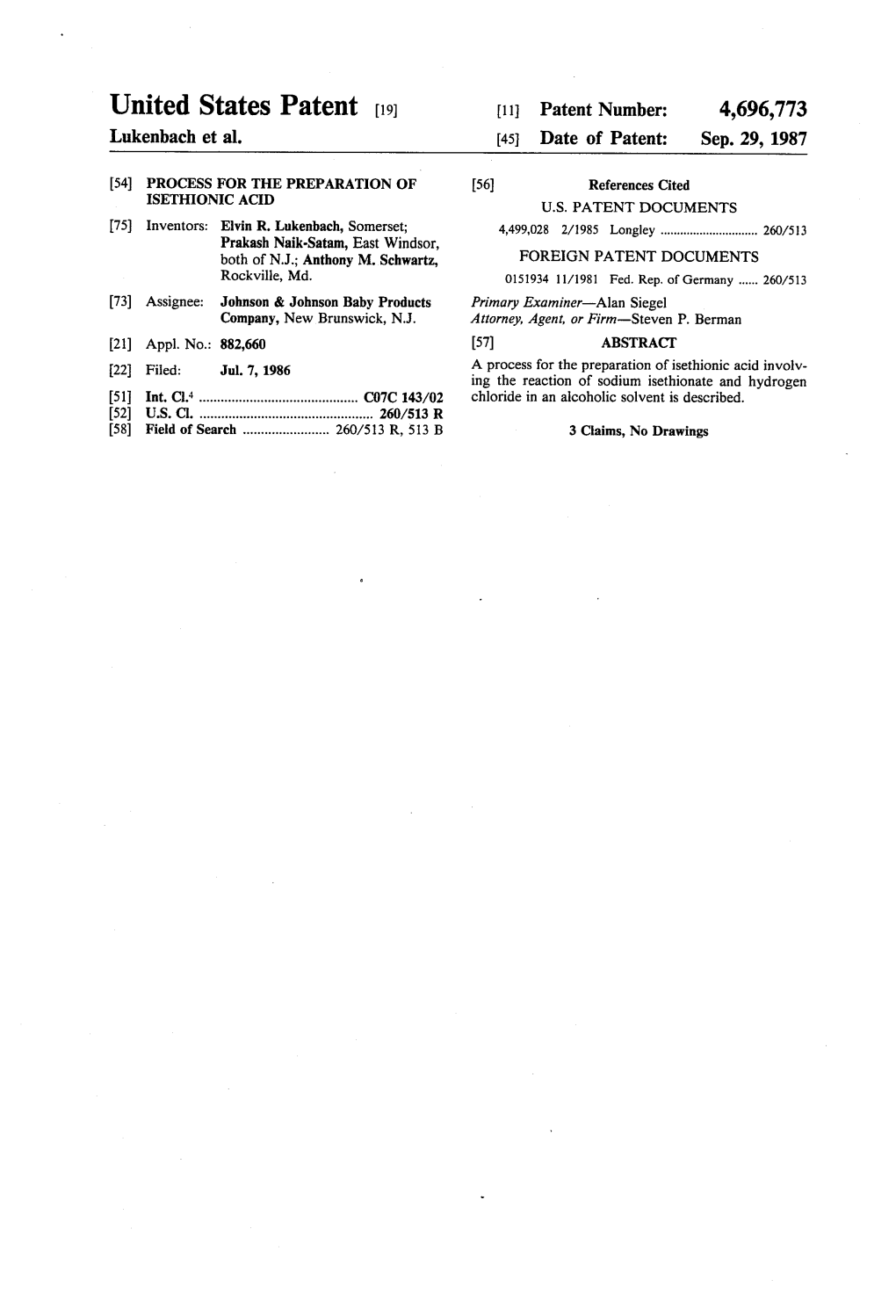 United States Patent (19) 11 Patent Number: 4,696,773 Lukenbach Et Al