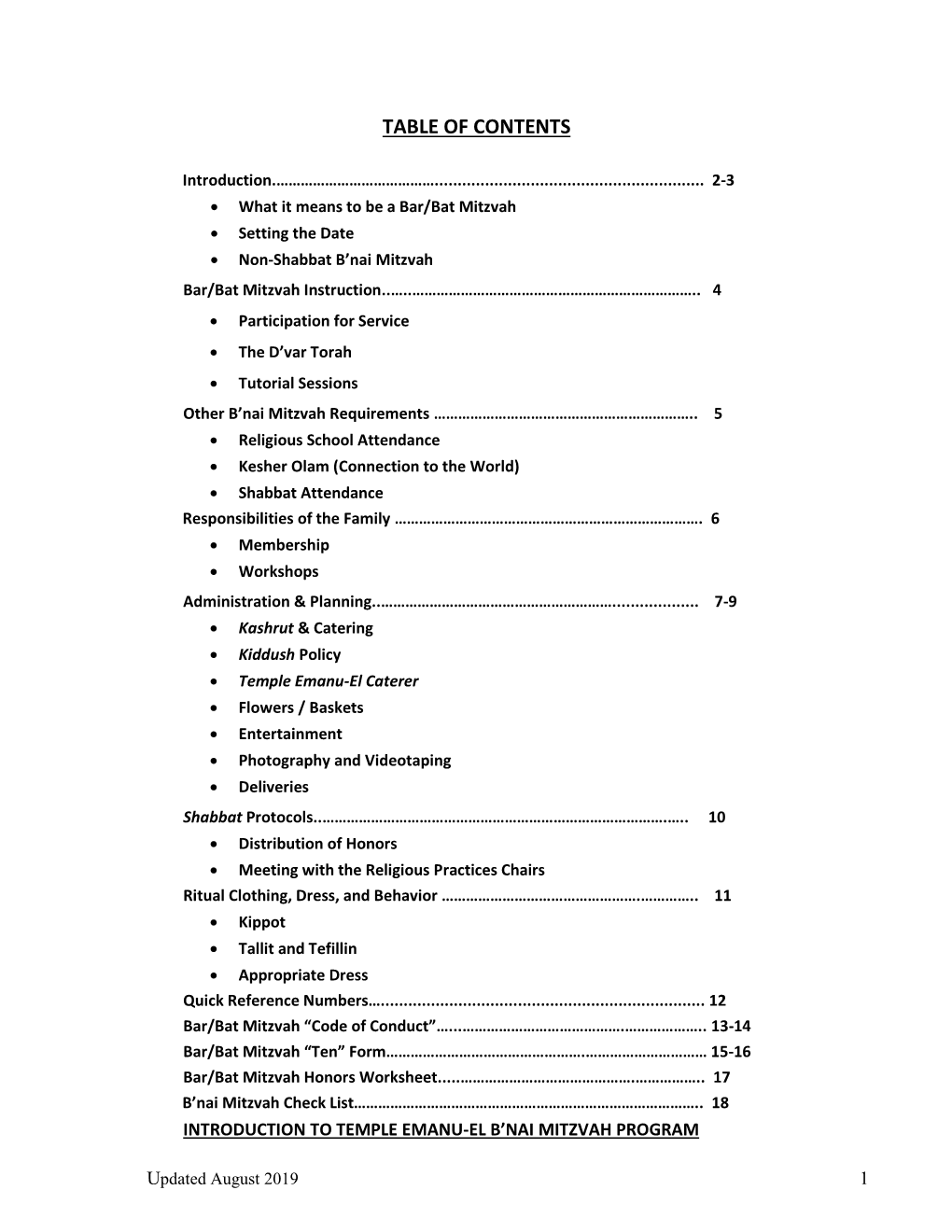 Table of Contents