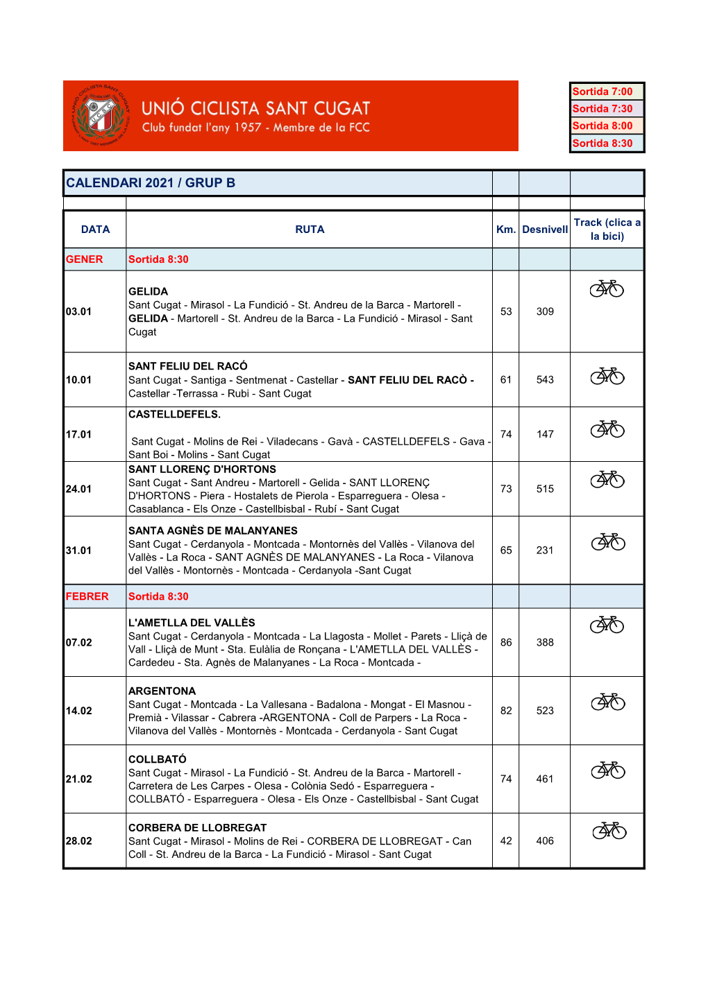 Calendari 2021 / Grup B