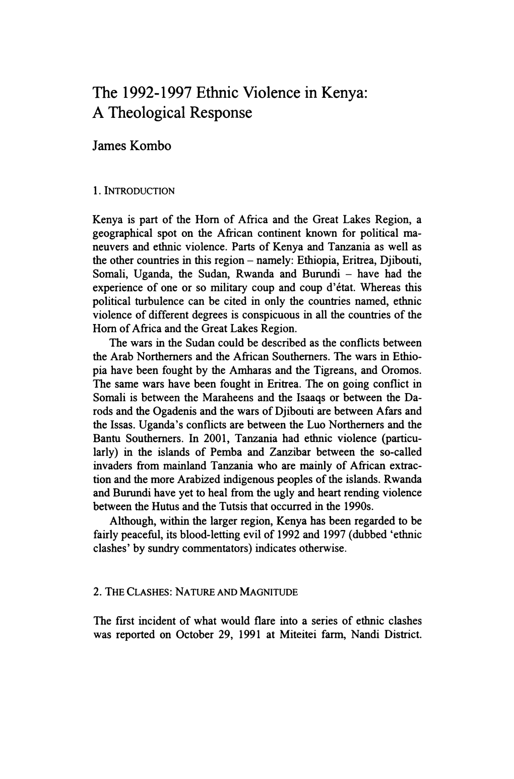 The 1992-1997 Ethnic Violence in Kenya: a Theological Response