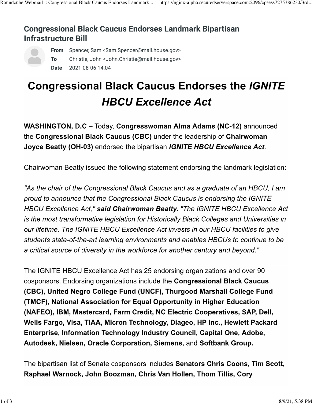 Congressional Black Caucus Endorses Landmark Bipartisan Infrastructure Bill