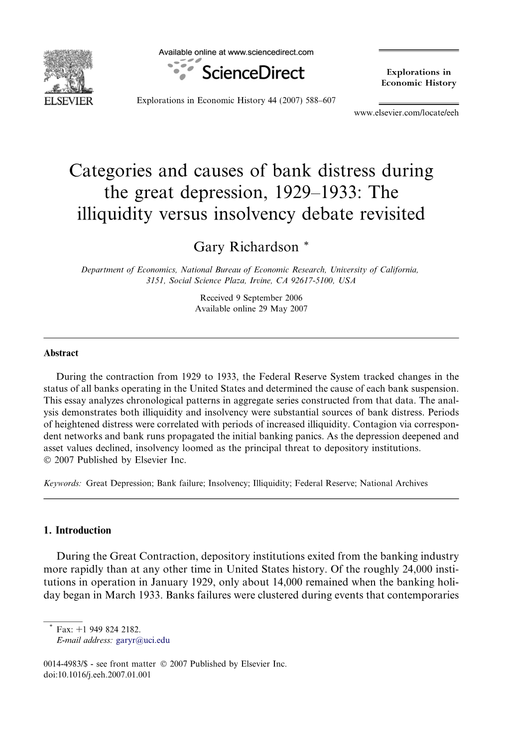 Categories and Causes of Bank Distress During the Great Depression, 1929–1933: the Illiquidity Versus Insolvency Debate Revisited