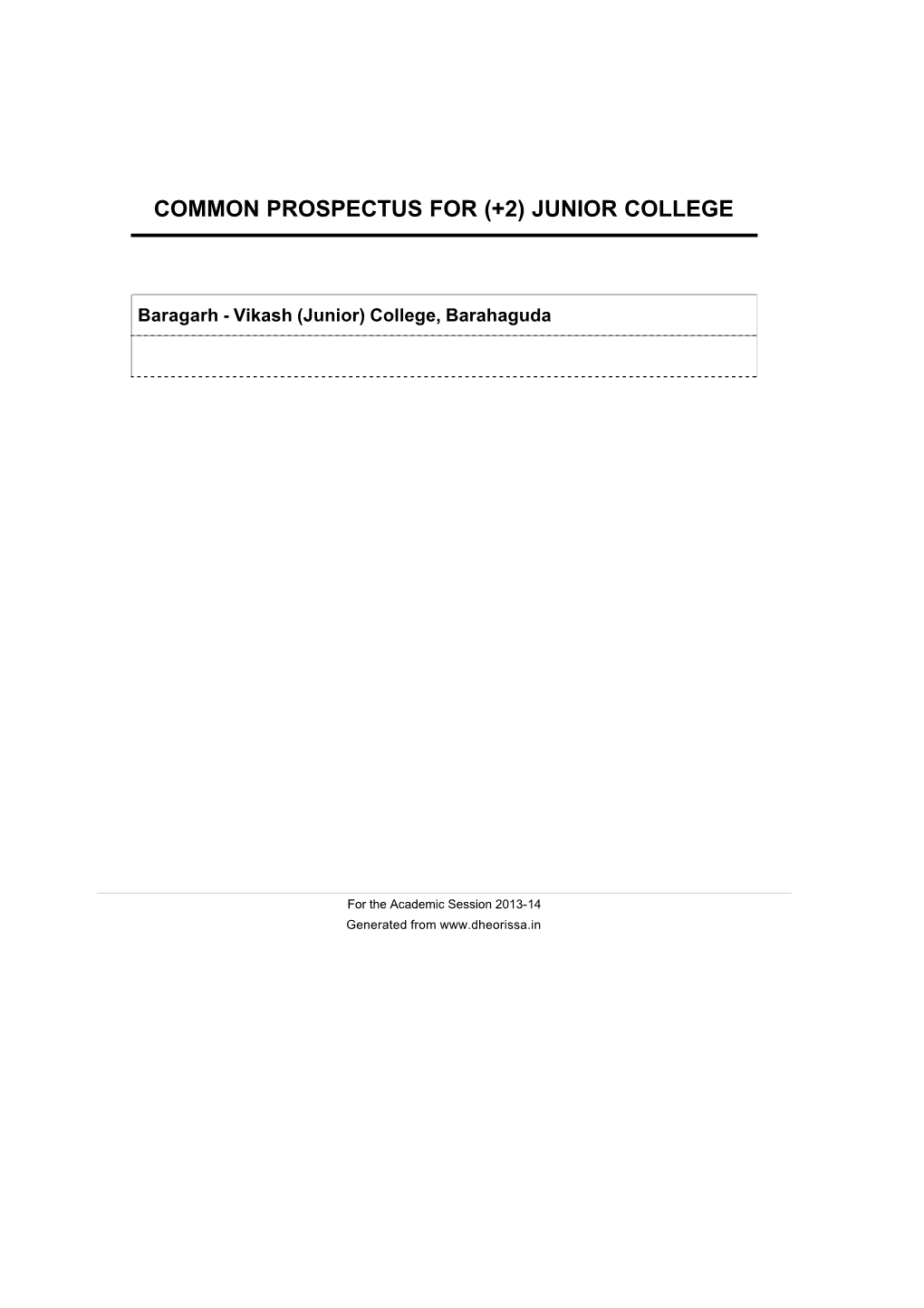 Common Prospectus for (+2) Junior College