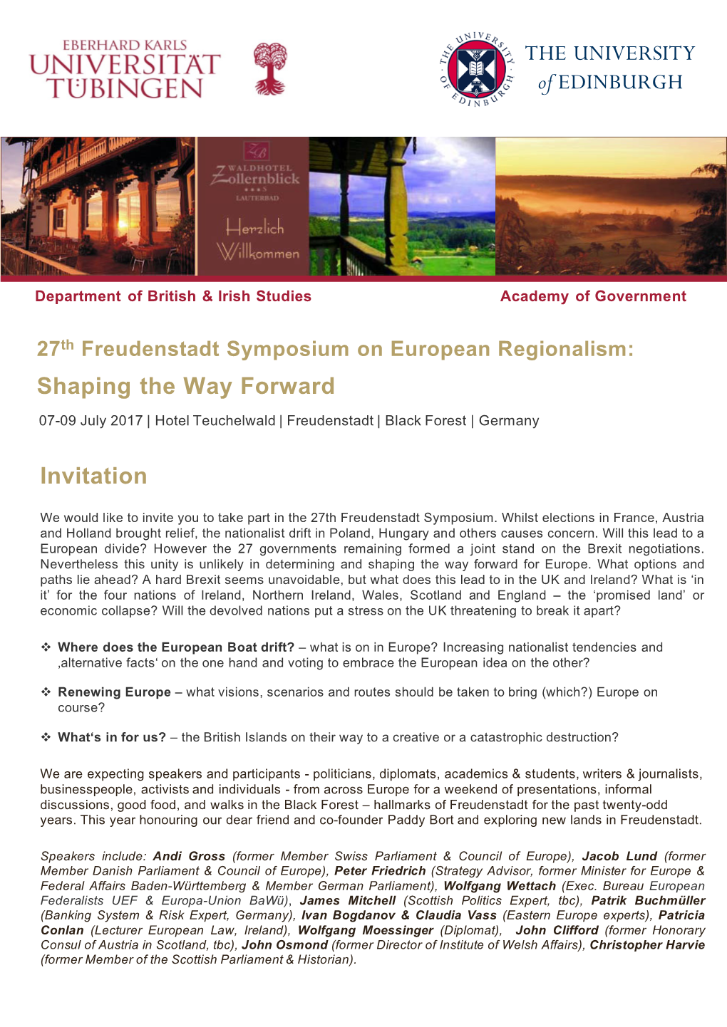 THE UNIVERSITY of EDINBURGH Shaping the Way Forward Invitation