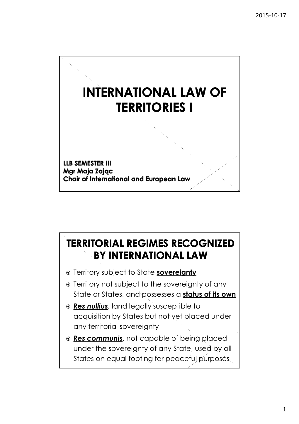 International Law of Territories 10.10.2015