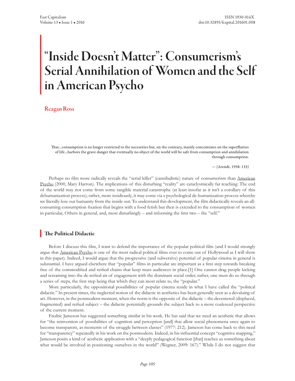 Consumerism's Serial Annihilation of Women and the Self in American Psycho