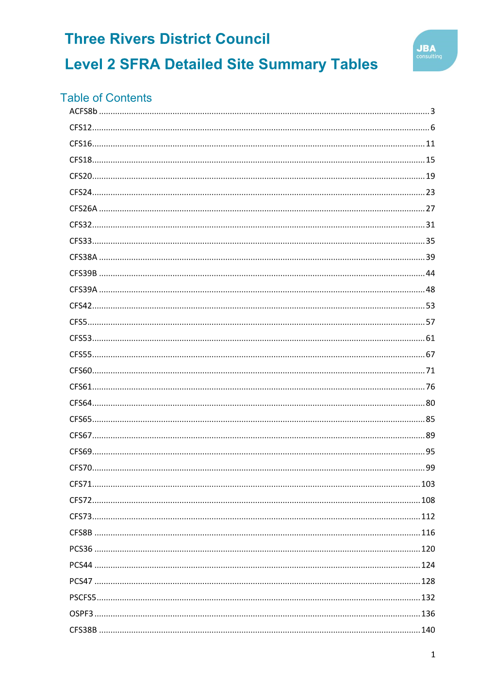 Three Rivers District Council Level 2 SFRA Detailed Site Summary Tables