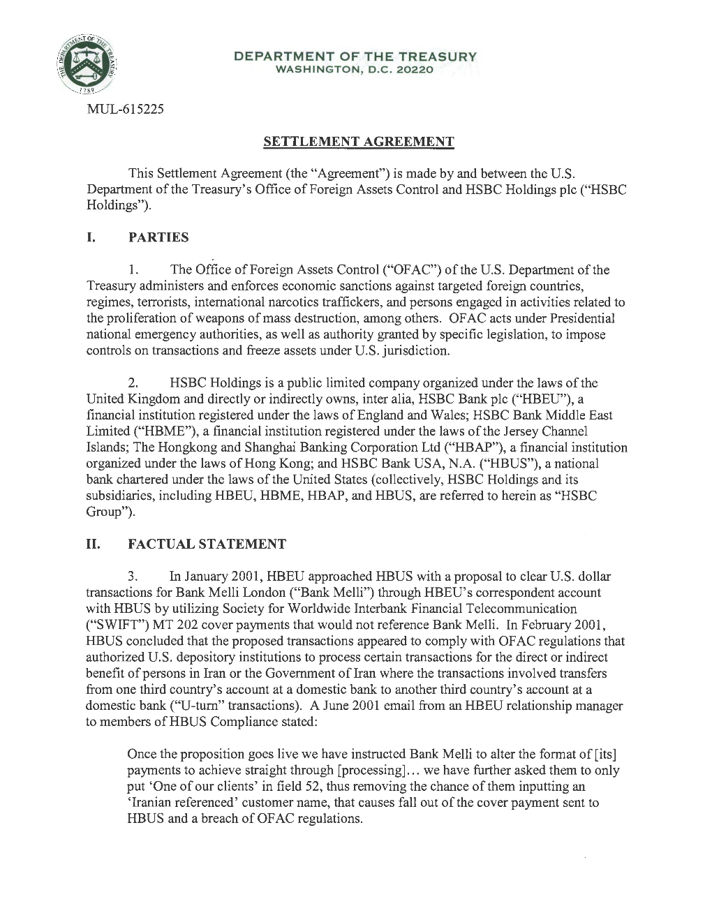 MUL-615225 SETTLEMENT AGREEMENT This