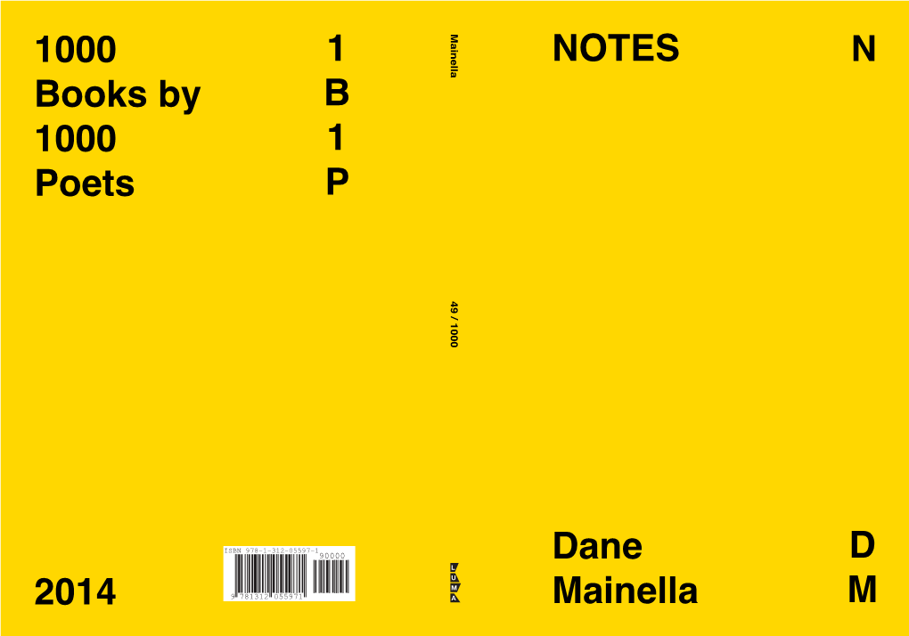 1000 Books by 1000 Poets 2014 1 B 1 P NOTES Dane Mainella