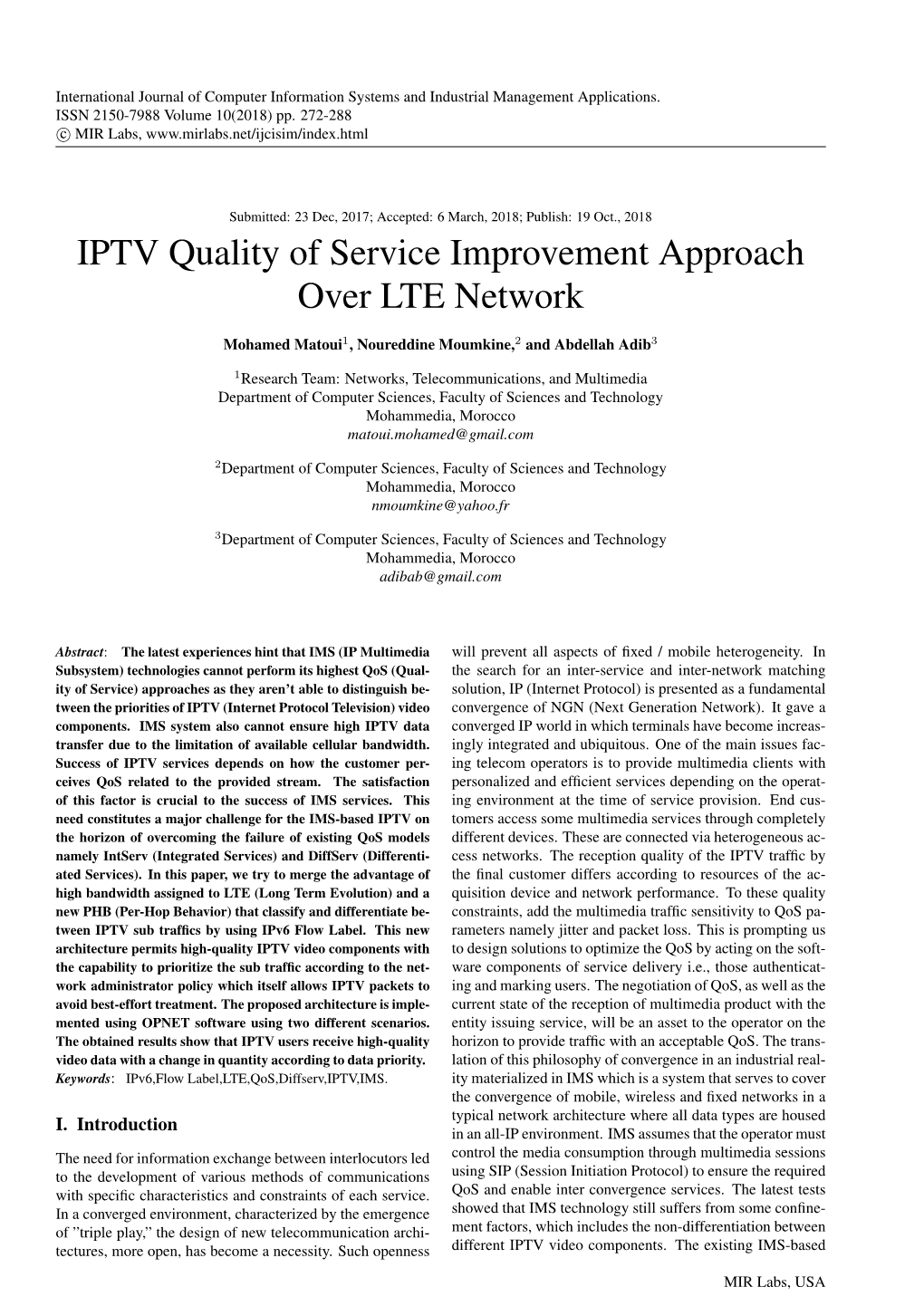 IPTV Quality of Service Improvement Approach Over LTE Network