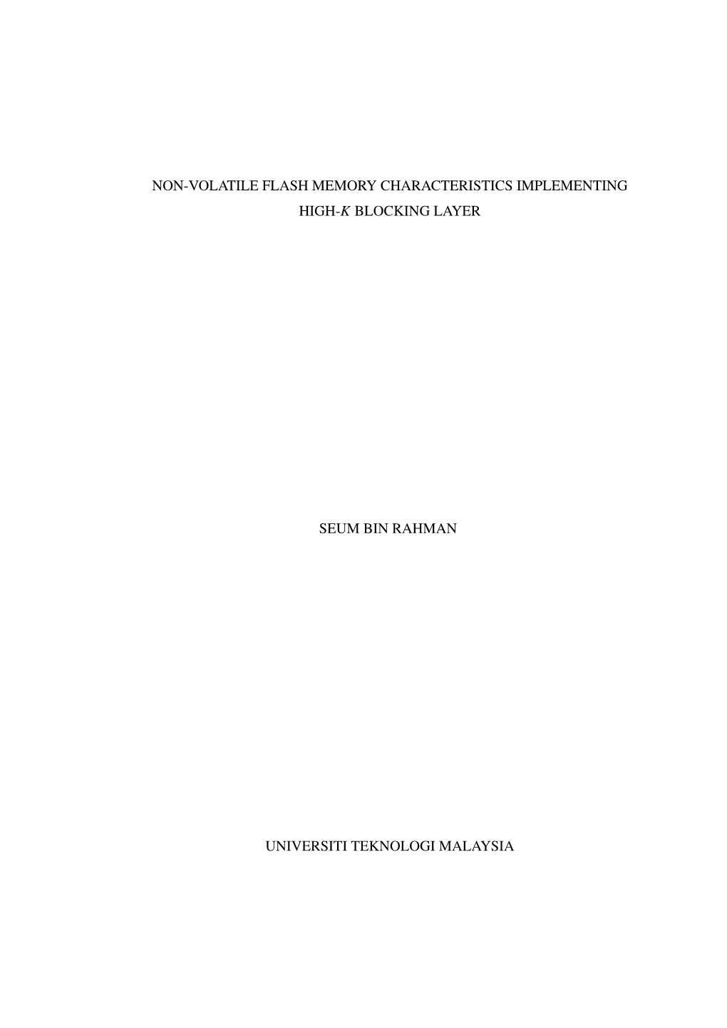 Non-Volatile Flash Memory Characteristics Implementing High-K Blocking Layer