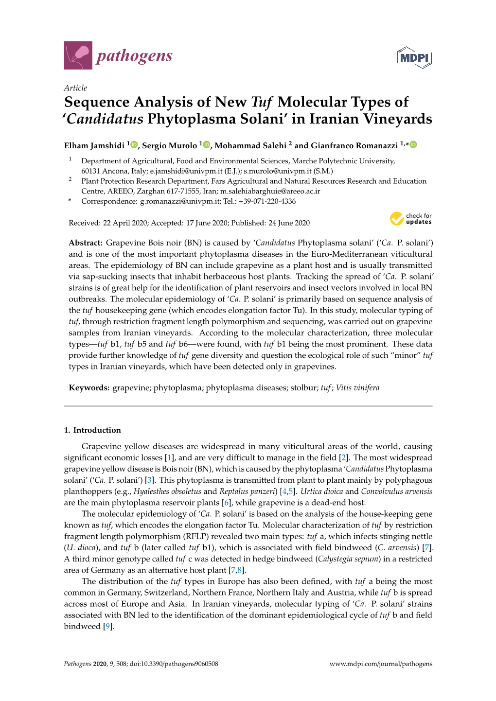 Candidatus Phytoplasma Solani’ in Iranian Vineyards