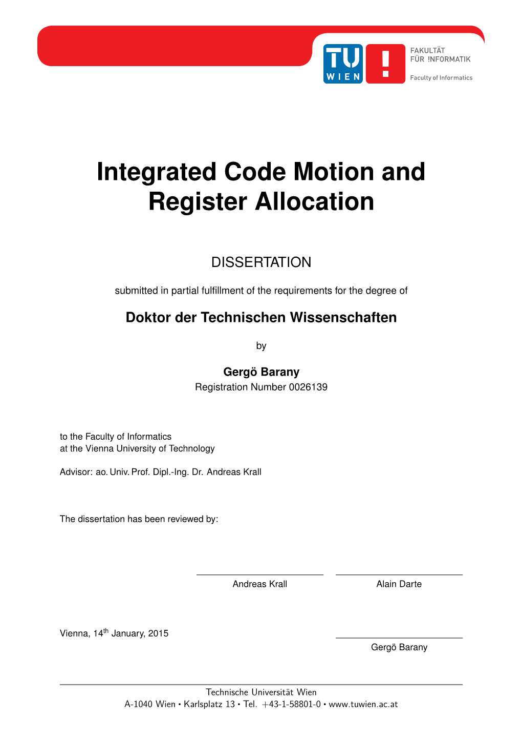 Integrated Code Motion and Register Allocation