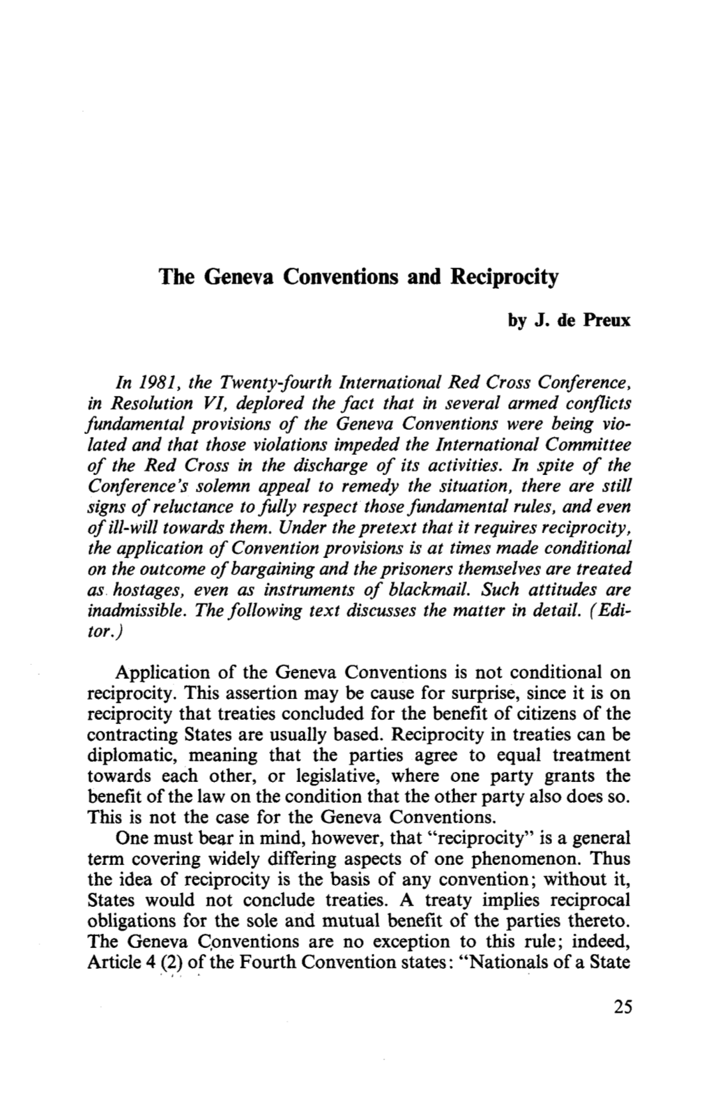 The Geneva Conventions and Reciprocity