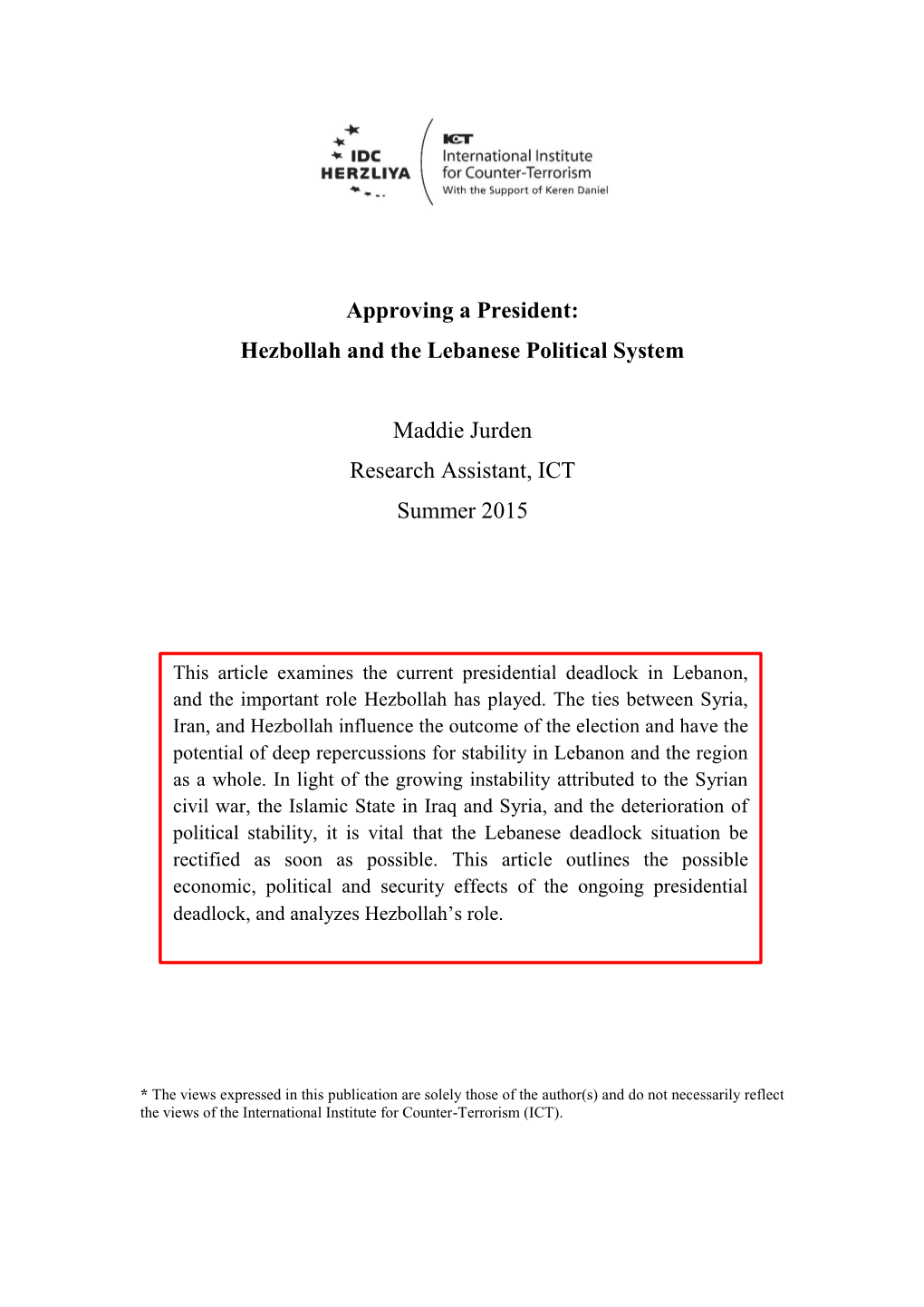 Approving a President: Hezbollah and the Lebanese Political System