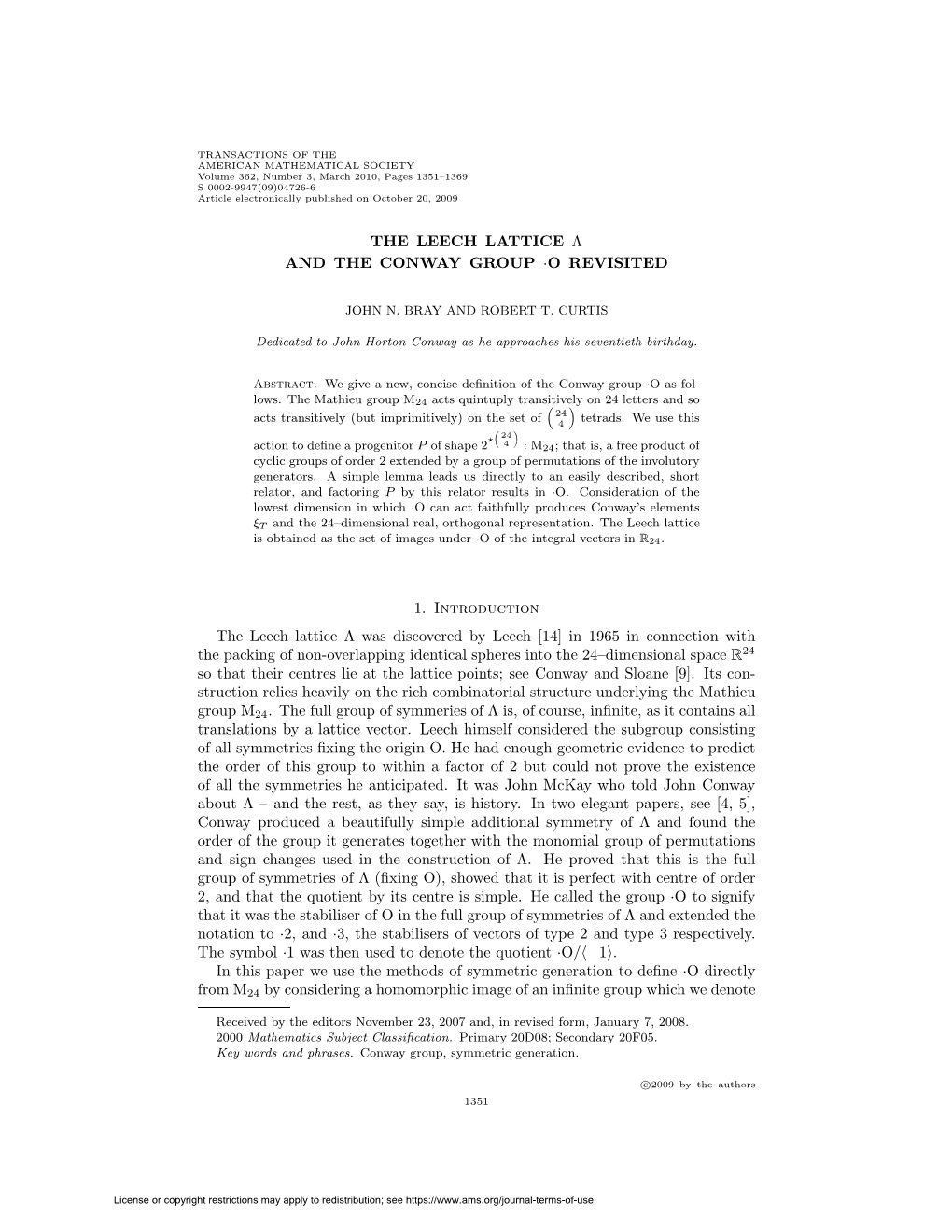 The Leech Lattice Λ and the Conway Group ·O Revisited