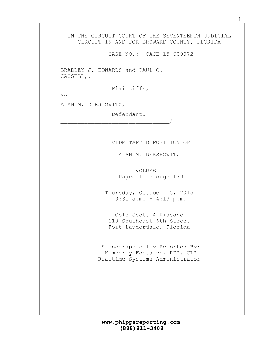 Deposition of Alan M. Dershowitz – October 15, 2015