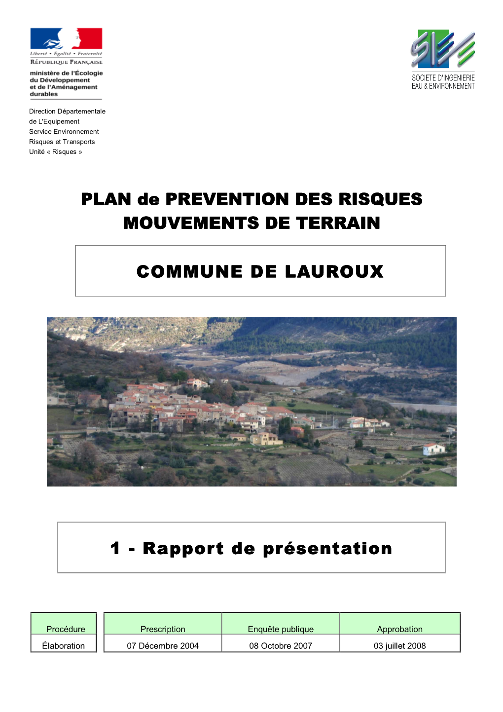 PLAN De PREVENTION DES RISQUES MOUVEMENTS DE TERRAIN