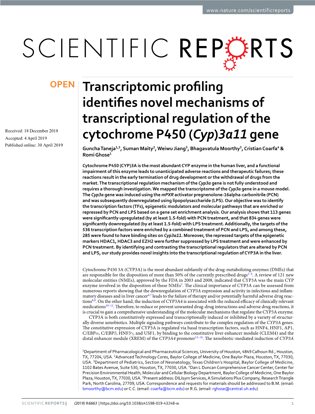 Transcriptomic Profiling Identifies Novel Mechanisms of Transcriptional
