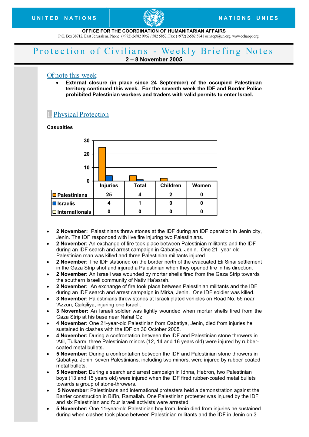 Protection of Civilians - Weekly Briefing Notes 2 – 8 November 2005