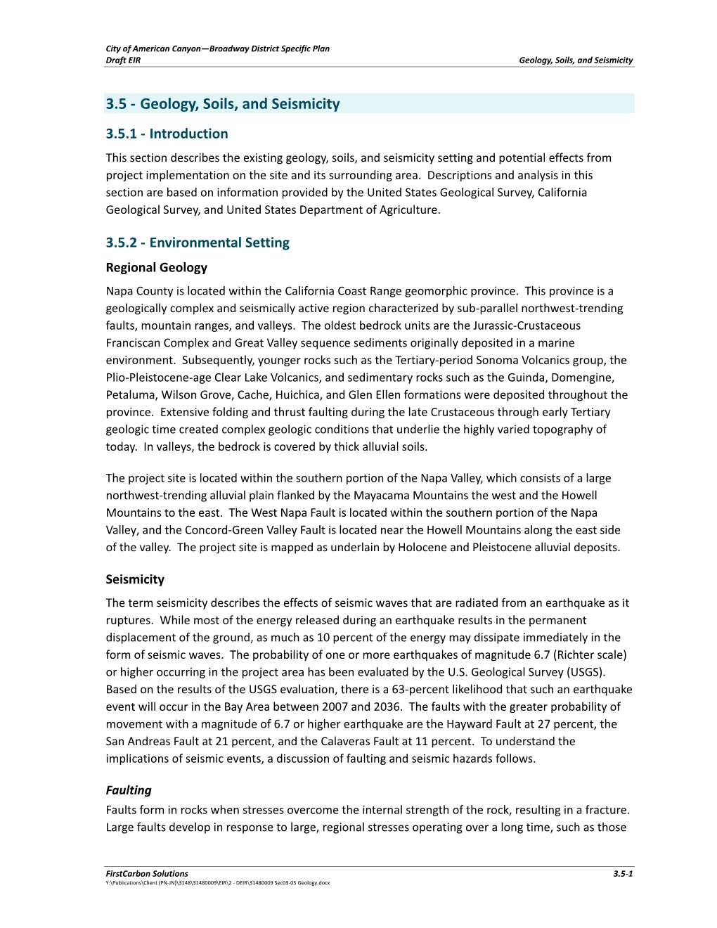 Geology, Soils, and Seismicity