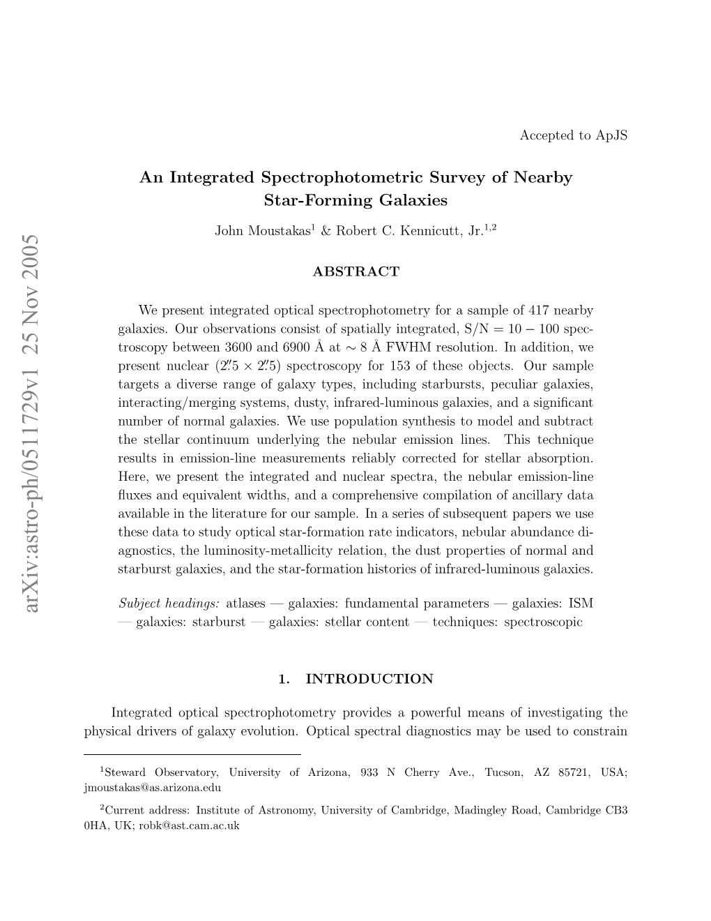 An Integrated Spectrophotometric Survey of Nearby Star-Forming