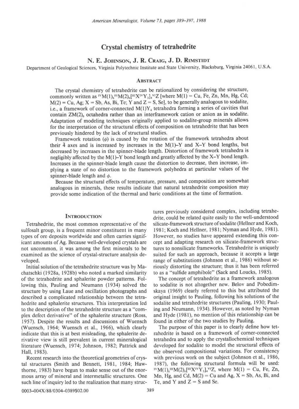 Crystal Chemistry of Tetrahedrite