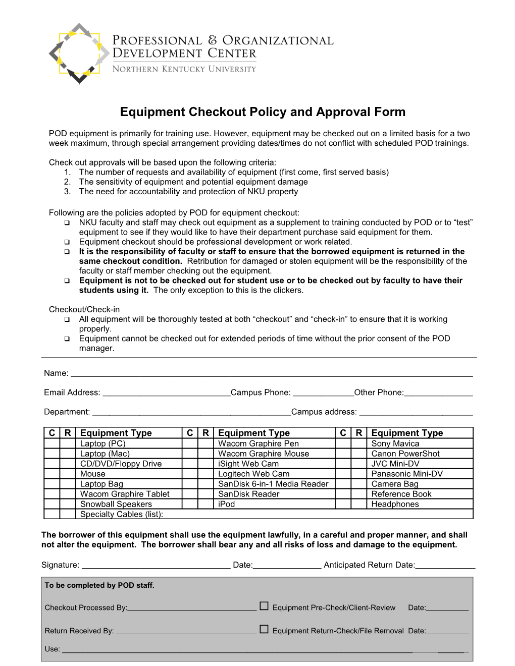 Equipment Checkout Policy and Approval Form