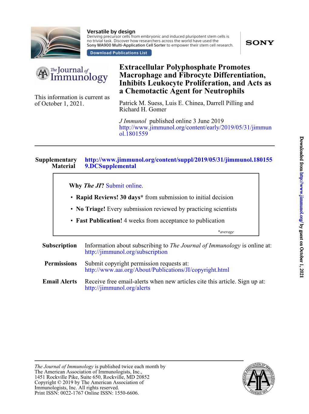 Extracellular Polyphosphate Promotes Macrophage and Fibrocyte