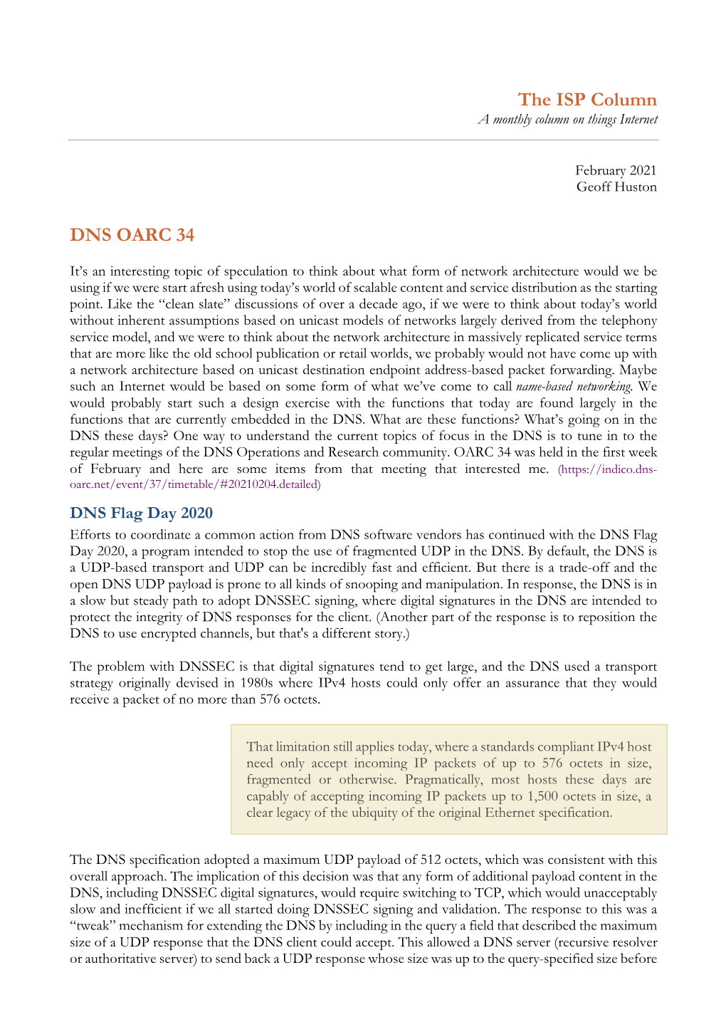 The ISP Column DNS OARC 34