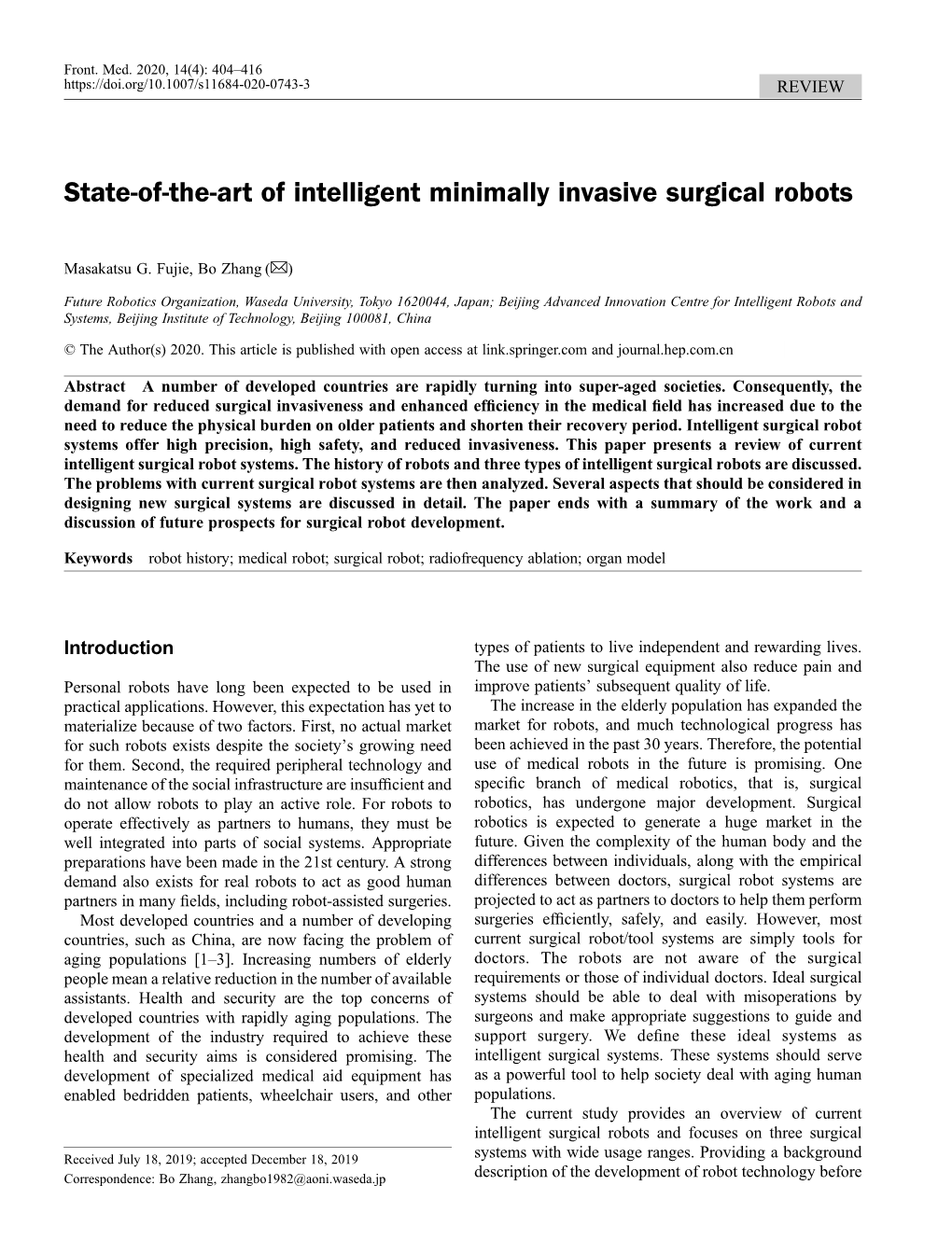 State-Of-The-Art of Intelligent Minimally Invasive Surgical Robots